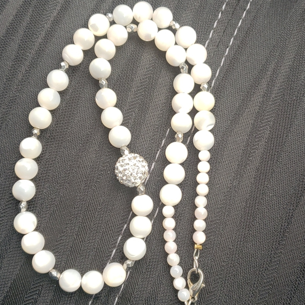 Freshwater Pearl and Crystal Ball Accent Necklace